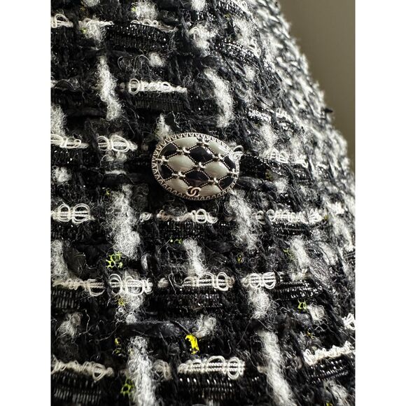 AUTHENTIC CHANEL 17A BLUE GREEN WHITE MULTICOLOR TWEED SUEDE LEATHER DRESS 38 - Picture 12 of 16